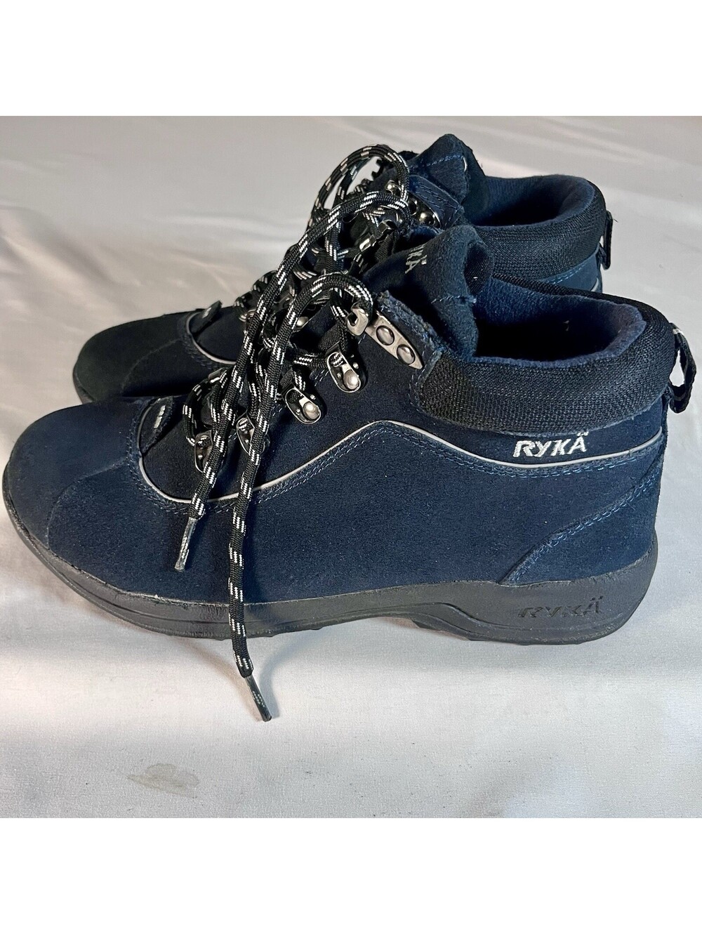 Ryka Women's Suede Hiking Boots Navy Blue Lace-Up Ankle Outdoor Shoes 8.5